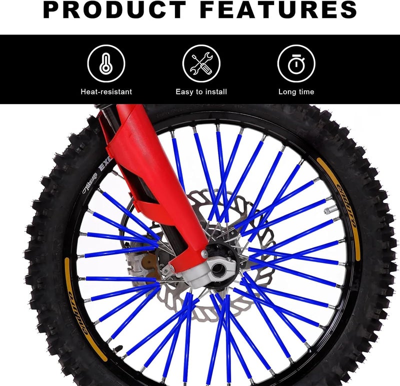 NYTKL 72 PCS Dirt Bike Spoke Skins Covers, Wheel Spoke Skins Wrap Covers Trim for 8"-21" Rims, Wheel Rim Pipe Trim Decoration Protector for Motorcycle Dirt Bike Wheelchair (Dark Blue) - Image 4